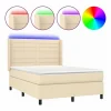 Clicnbuy Cama box spring colchón y luces LED tela crema 140x190 cm