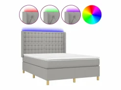 Online Clicnbuy Cama box spring colchón y luces LED tela gris claro 140x190 cm