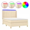 Sale Cama box spring colchón y luces LED tela crema 140x190 cm Somier - 140X190Cm