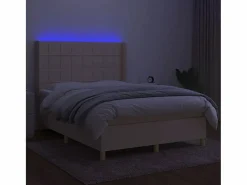 Sale Cama box spring colchón y luces LED tela crema 140x190 cm Somier - 140X190Cm