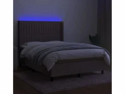 Best Clicnbuy Cama box spring colchón y luces LED tela gris taupe 140x200 cm