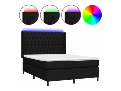 Clicnbuy Cama box spring colchón y luces LED tela negro 140x190 cm