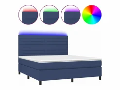 Clicnbuy Cama box spring colchón y luces LED tela azul 180x200 cm