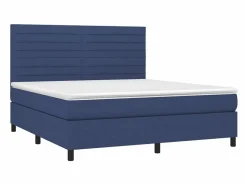 Clicnbuy Cama box spring colchón y luces LED tela azul 180x200 cm
