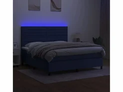 Clicnbuy Cama box spring colchón y luces LED tela azul 180x200 cm