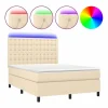 Clearance Cama box spring colchón y luces LED tela crema 140x190 cm Somier - 140X190Cm