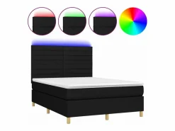 Hot Cama box spring colchón y luces LED tela negro 140x190 cm Somier Tapizado|Somier - 140X190Cm