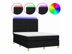 New Clicnbuy Cama box spring colchón y luces LED tela negro 140x190 cm