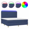 Clicnbuy Cama box spring colchón y luces LED tela azul 180x200 cm