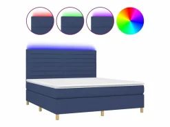 Clicnbuy Cama box spring colchón y luces LED tela azul 180x200 cm