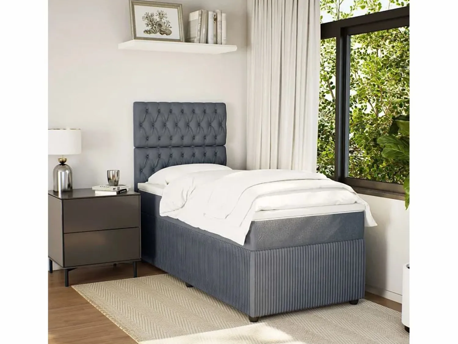 Best Cama box spring con colchón terciopelo oscuro 90x190 cm Somier - 90X190Cm