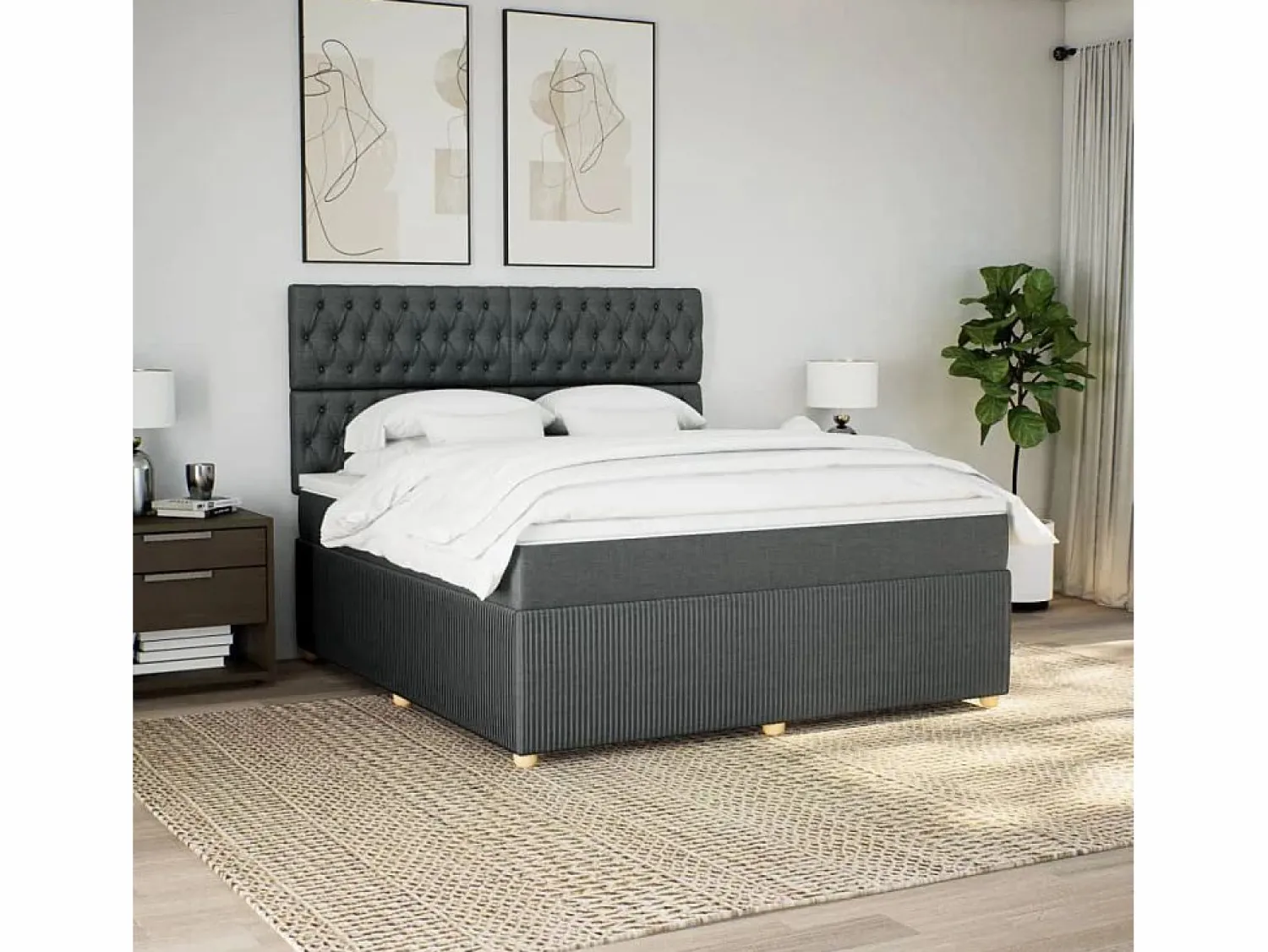 Online Clicnbuy Cama box spring con colchón tela oscuro 180x200 cm Gris