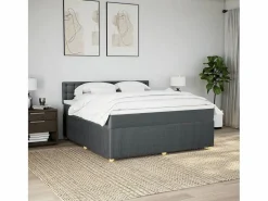 Clicnbuy Cama box spring con colchón tela oscuro 180x200 cm