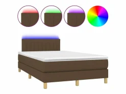 Clicnbuy Cama box spring con colchón y LED tela marrón oscuro 120x200 cm