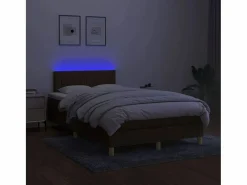 Clicnbuy Cama box spring con colchón y LED tela marrón oscuro 120x200 cm