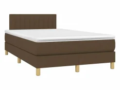 Clicnbuy Cama box spring con colchón y LED tela marrón oscuro 120x200 cm