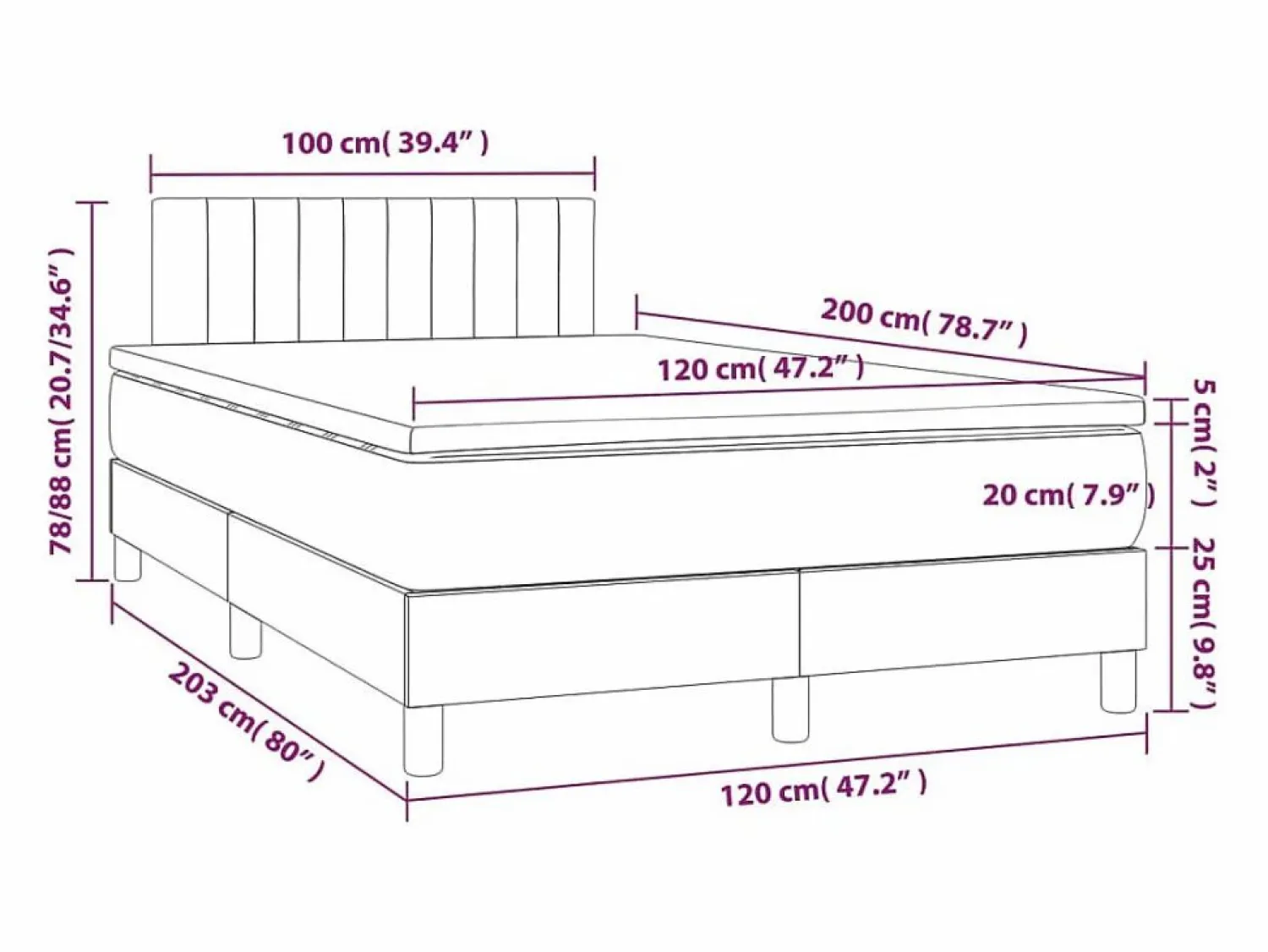 Clicnbuy Cama box spring con colchón y LED tela marrón oscuro 120x200 cm