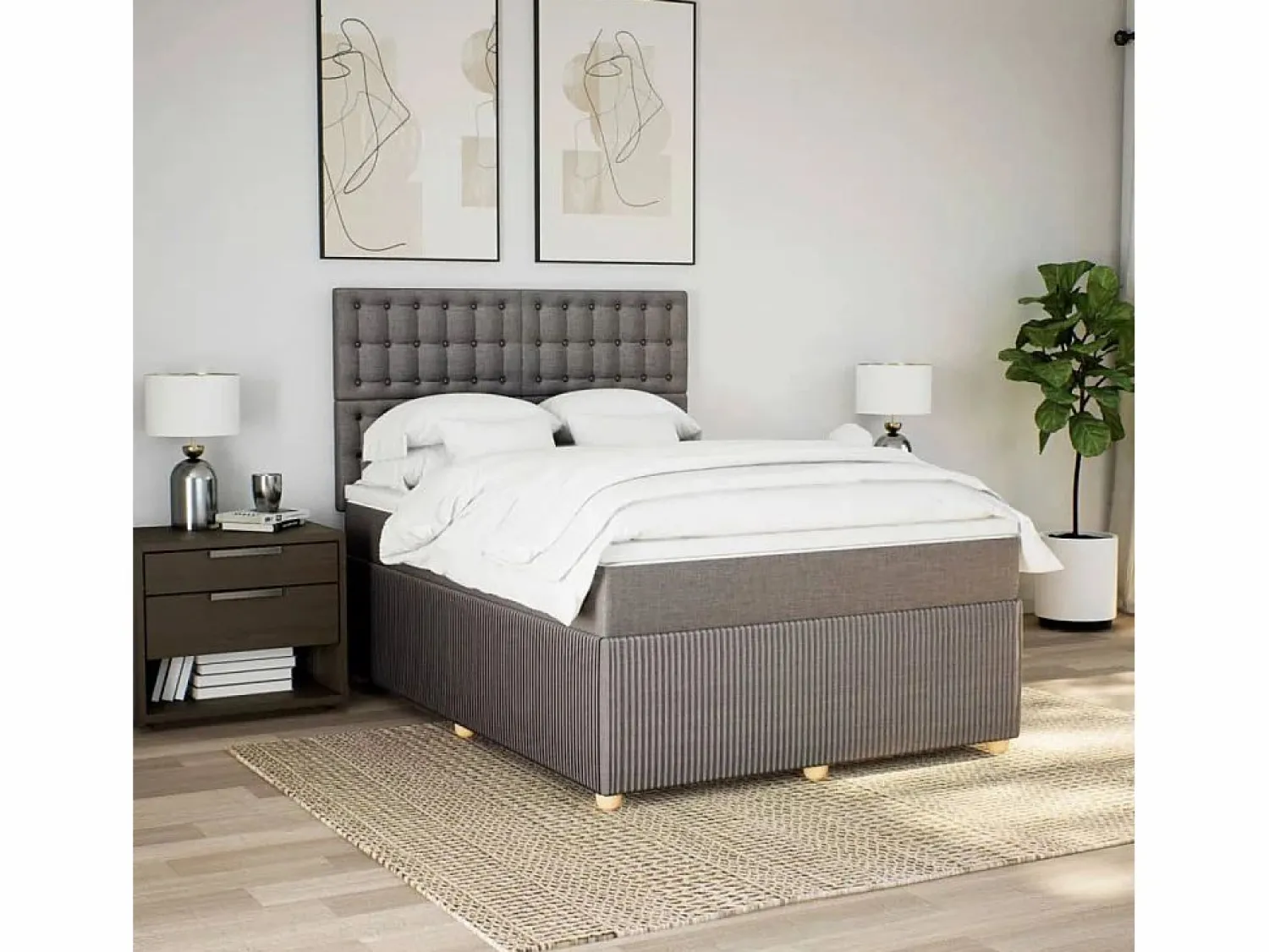 Clicnbuy Cama box spring con colchón tela gris taupe 140x200 cm