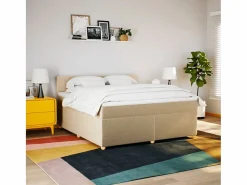 Outlet Clicnbuy Cama box spring con colchón tela color 180x200 cm Crema
