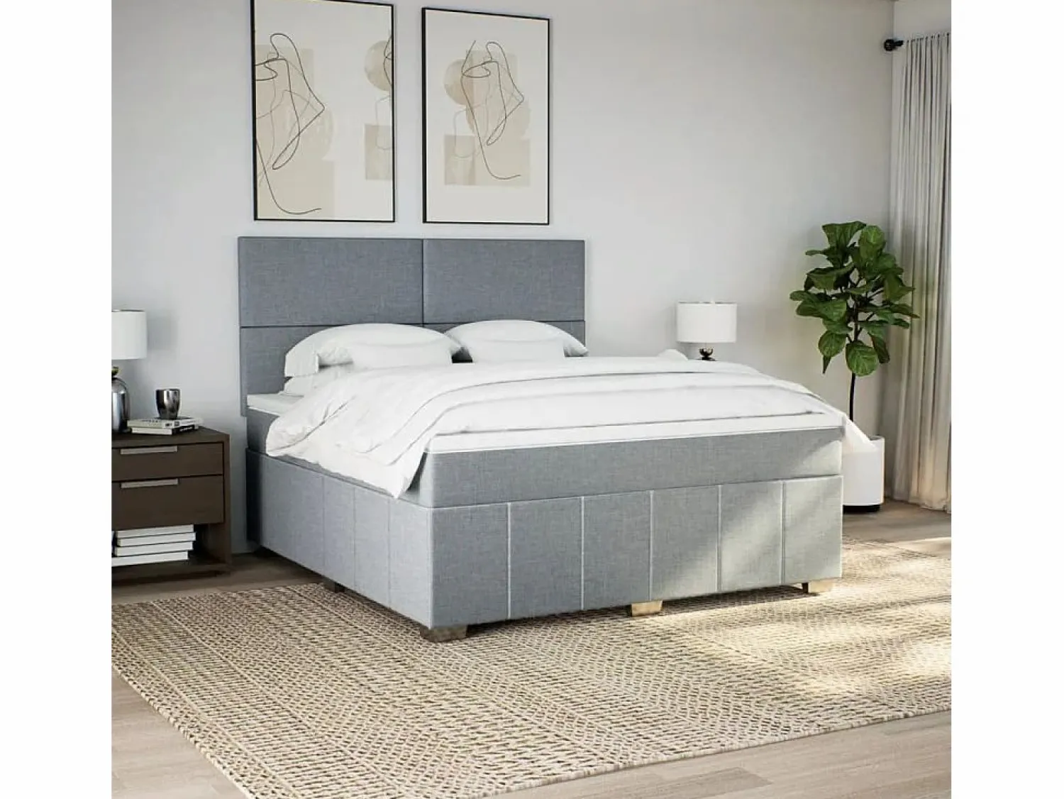 Discount Clicnbuy Cama box spring con colchón tela claro 180x200 cm Gris