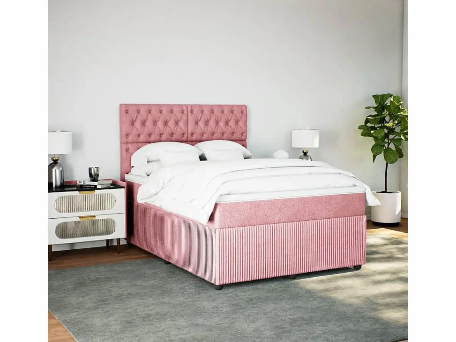 Discount Clicnbuy Cama box spring con colchón terciopelo 160x200 cm Rosa