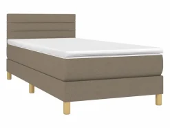 Online Cama box spring con colchón LED tela gris taupe 90x190 cm Somier - 90X190Cm