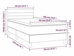 Online Cama box spring con colchón LED tela gris taupe 90x190 cm Somier - 90X190Cm