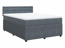 Clicnbuy Cama box spring con colchón terciopelo oscuro 140x190 cm