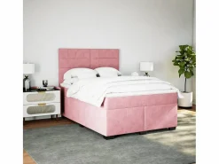 Outlet Clicnbuy Cama box spring con colchón terciopelo 160x200 cm Rosa