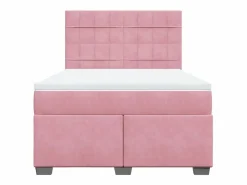 Outlet Clicnbuy Cama box spring con colchón terciopelo 160x200 cm Rosa