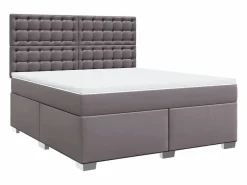 Clicnbuy Cama box spring con colchón cuero sintético 180x200 cm Gris