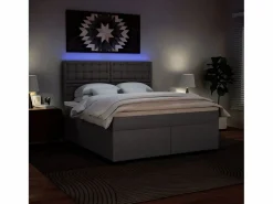 Clicnbuy Cama box spring con colchón cuero sintético 180x200 cm Gris
