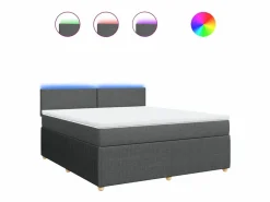 Clicnbuy Cama box spring con colchón tela oscuro 180x200 cm