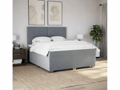 Clicnbuy Cama box spring con colchón tela claro 180x200 cm