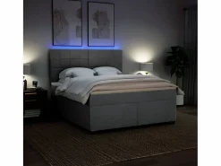 Clicnbuy Cama box spring con colchón tela claro 180x200 cm