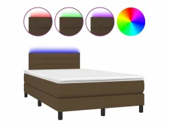 Outlet Cama box spring con colchón y LED tela marrón oscuro 120x190 cm Somier Tapizado