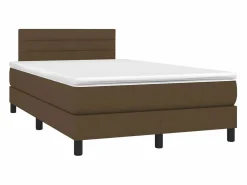 Outlet Cama box spring con colchón y LED tela marrón oscuro 120x190 cm Somier Tapizado