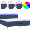 Clicnbuy Cama box spring con colchón y LED tela azul 180x200 cm
