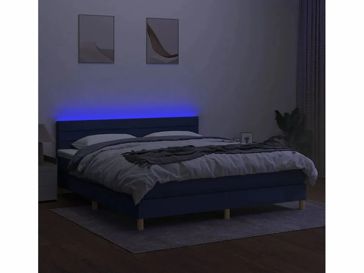 Clicnbuy Cama box spring con colchón y LED tela azul 180x200 cm