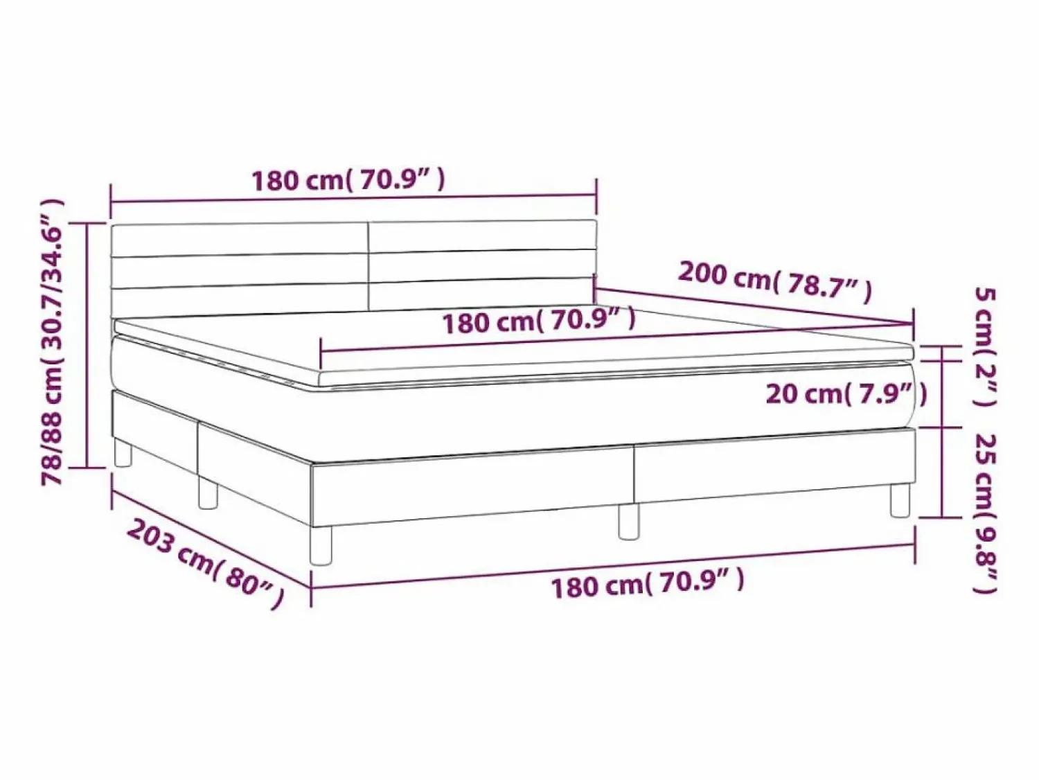 Clicnbuy Cama box spring con colchón y LED tela azul 180x200 cm