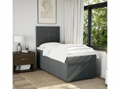Clicnbuy Cama box spring con colchón tela oscuro 90x190 cm