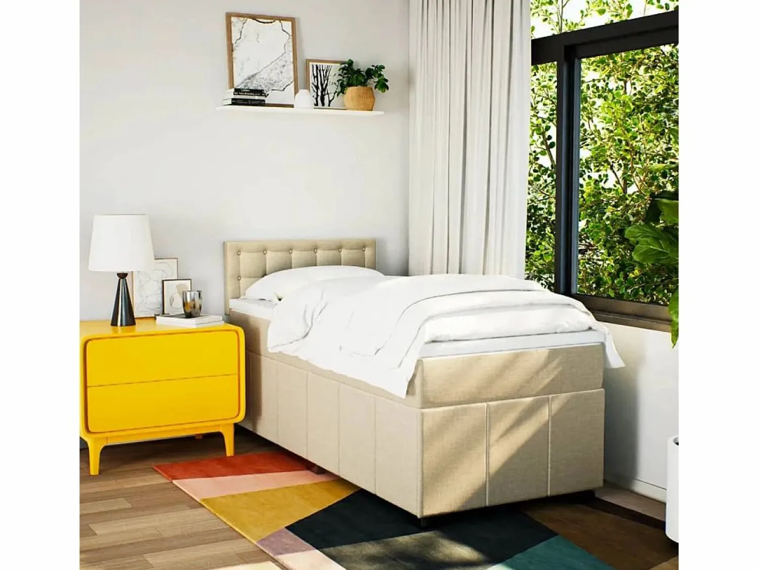 Clicnbuy Cama box spring con colchón tela color 90x190 cm