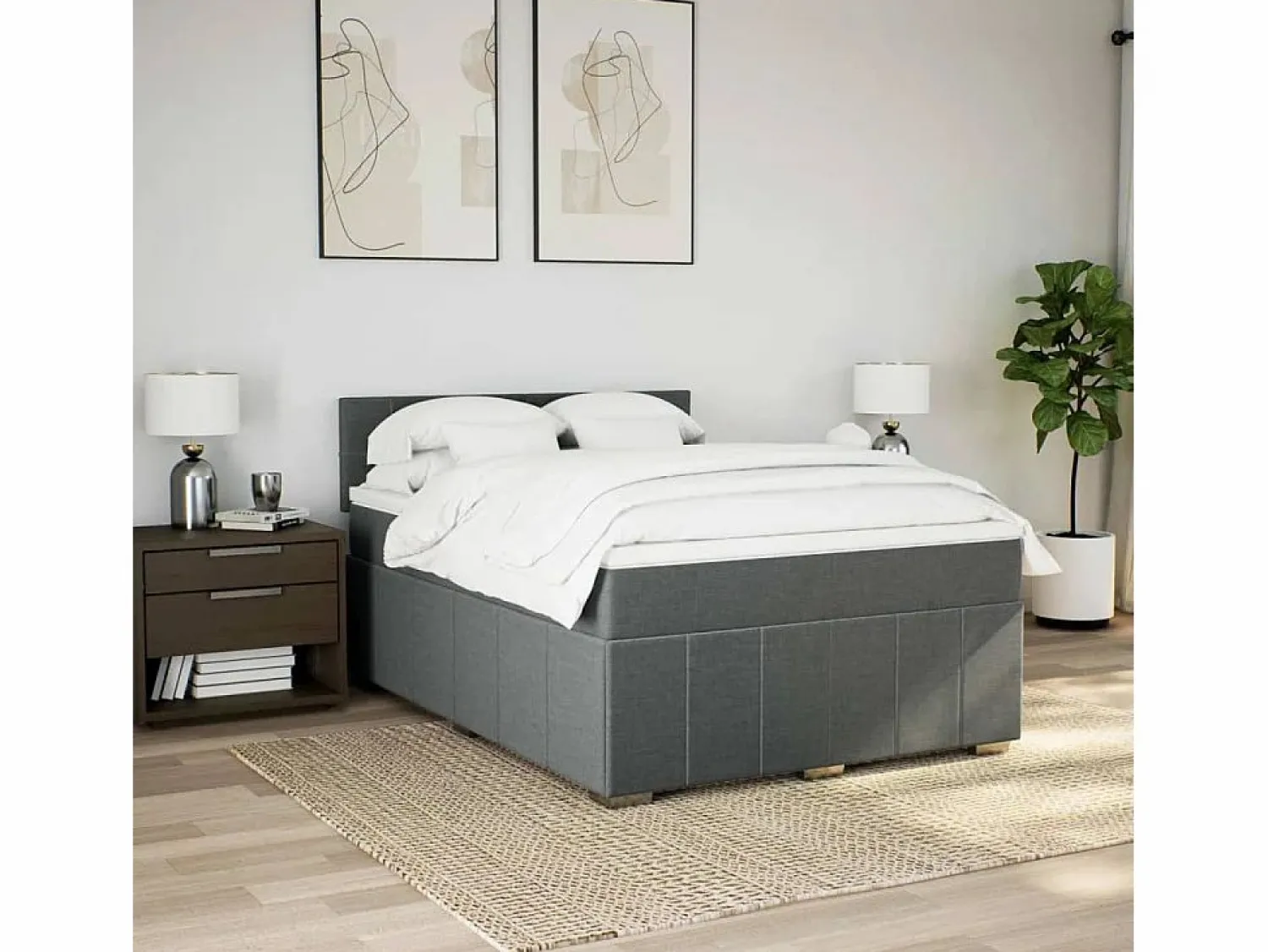 Hot Clicnbuy Cama box spring con colchón tela oscuro 160x200 cm Gris