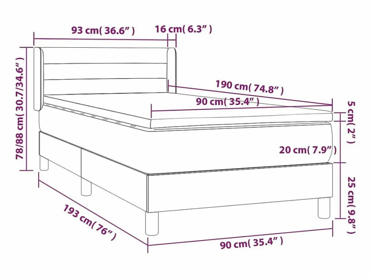 Sale Clicnbuy Cama box spring con colchón tela 90x190 cm Azul