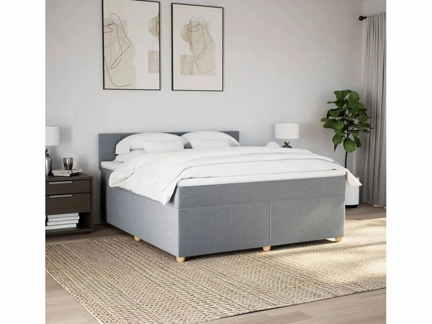 Best Clicnbuy Cama box spring con colchón tela claro 180x200 cm Gris