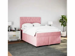 New Clicnbuy Cama box spring con colchón terciopelo 160x200 cm Rosa