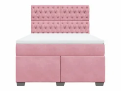New Clicnbuy Cama box spring con colchón terciopelo 160x200 cm Rosa