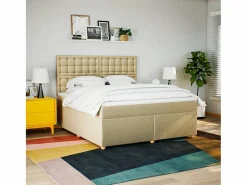 Clicnbuy Cama box spring con colchón tela color 180x200 cm Crema