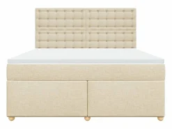Clicnbuy Cama box spring con colchón tela color 180x200 cm Crema