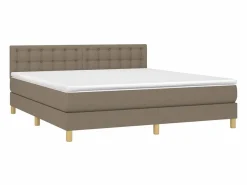 Online Cama box spring con colchón LED tela gris taupe 180x200 cm Somier - 180X200Cm